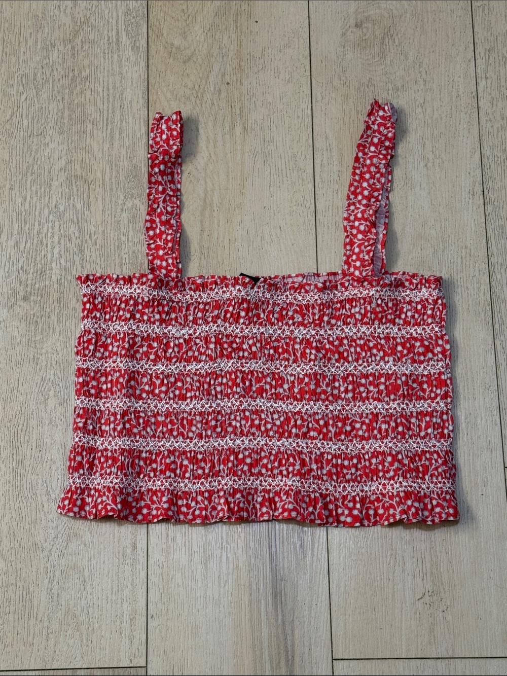 French Connection Red Floral Smocked Crop Tank Top Size 10
